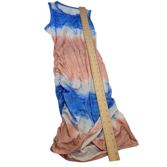 Women's Blue Tie Dye Sleeveless Mini Dress Side Ruched Size Small - Picture 8 of 8